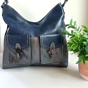 VTG Firenze Bella Italian Leather Oversized Pocket Hobo Shoulder Handbag